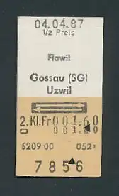 Fahrkarte Flawil - Gossau - Uzwil, 2. Klasse