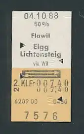 Fahrkarte Flawil - Elgg Lichtensteig via Wil, 2. Klasse