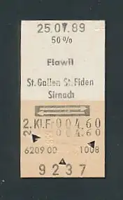 Fahrkarte Flawil - St. Gallen - St. Fiden - Sirnach, 2. Klasse