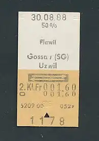 Fahrkarte Flawil - Gossau - Uzwil, 2. Klasse