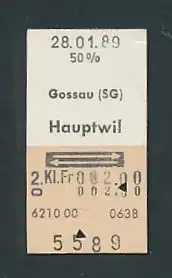 Fahrkarte Gossau - Hauptwil, 2. Klasse