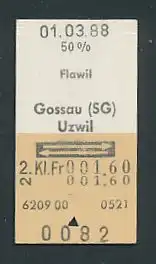 Fahrkarte Flawil - Gossau - Uzwil, 2. Klasse