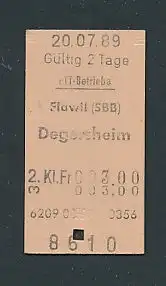 Fahrkarte Flawil - Degersheim, 2. Klasse