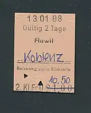 Fahrkarte Flawil - Koblenz, 2. Klasse