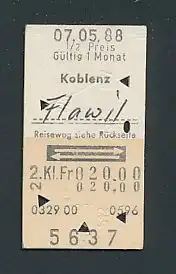Fahrkarte Koblenz - Flawil, 2. Klasse