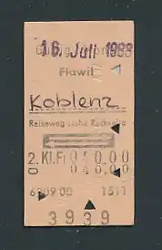 Fahrkarte Flawil - Koblenz, 2. Klasse