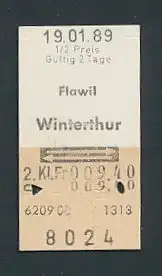 Fahrkarte Flawil - Winterthur, 2. Klasse