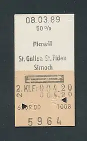 Fahrkarte Flawil - St. Gallen - St. Fiden - Stirnach, 2. Klasse