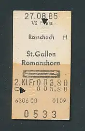 Fahrkarte Rorschach - St. Gallen - Romanshorn, 2. Klasse