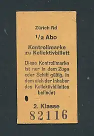Fahrkarte Zürich Rd, Kontrollmarke zu Kollektivbillett, 2. Klasse
