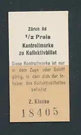Fahrkarte Zürich Hd, Kontrollmarke zu Kollektivbillett, 2. Klasse