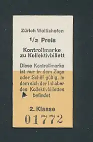 Fahrkarte Zürich Wollishofen, Kontrollmarke zu Kollektivbillett, 2. Klasse