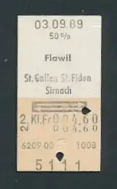 Fahrkarte Flawil - St. Gallen - St. Fiden - Sirnach, 2. Klasse