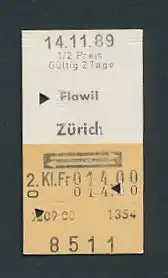 Fahrkarte Flawil - Zürich, 2. Klasse
