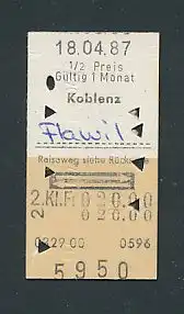 Fahrkarte Koblenz - Flawil, 2. Klasse