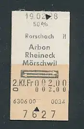 Fahrkarte Rorschach - Arbon - Rheineck - Mörschwil, 2. Klasse