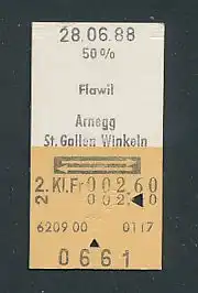 Fahrkarte Flawil - Arnegg - St. Gallen - Winkeln, 2. Klasse