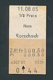 Fahrkarte Horn - Rorschach, 2. Klasse