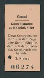 Fahrkarte Gasel, Kontrollmarke zu Kollektivbillett, 2. Klasse
