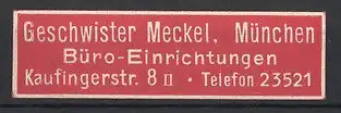 Reklamemarke München, Büro-Einrichtungen Geschwister Meckel, Kaufingerstr. 8