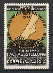 Künstler-Reklamemarke Max Both, Döbeln, Der Fuss und seine Bekleidung Jubiläums-Fachausstellung 1914, nackter Fuss