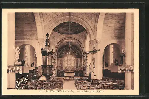 AK Saint-Aigulin, intérieur de l'église