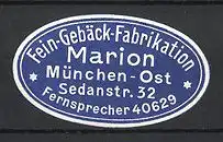 Reklamemarke München, Marion Fein-Gebäck Fabrikation, Sedanstr. 32