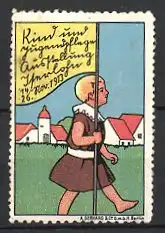 Reklamemarke Iserlohn, Ausstellung Kind - und Jugendpflege 1913, Mädchen mit Fahne