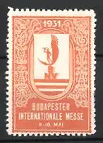Reklamemarke Budapest, Internationale Messe 1931, Hermes & Messelogo, Ornamente, orange
