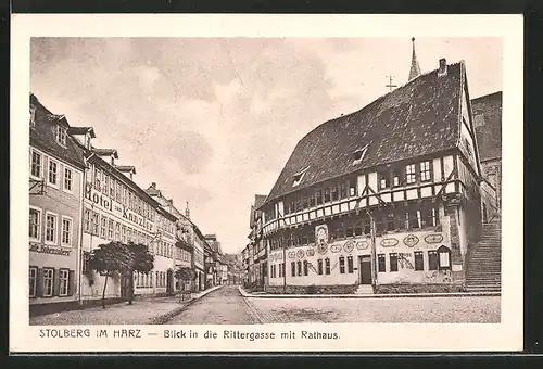AK Stolberg, Blick in die Rittergasse mit Rathaus