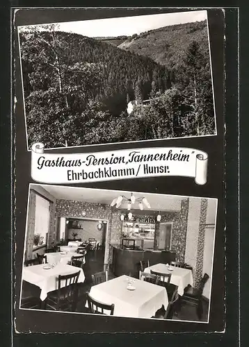 AK Oppenhausen, Gasthaus Pension Tannenheim an der Ehrbachklamm, Aussen- u. Innenansicht