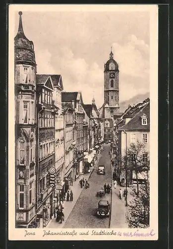 AK Jena, Johannisstrasse mit Stadtkirche