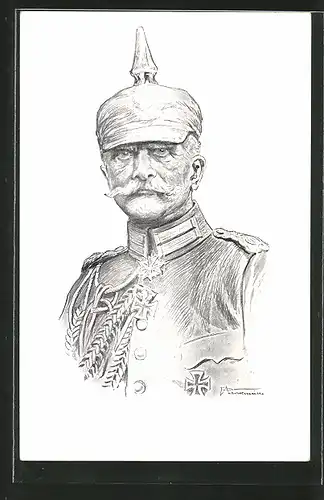 Künstler-AK Generalfeldmarschall von Mackensen, Portrait mit Pickelhaube