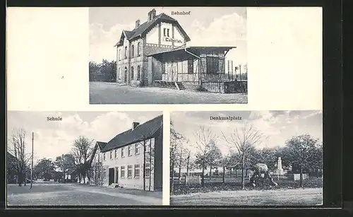 AK Calberlah, Bahnhof, Schule, Denkmalplatz