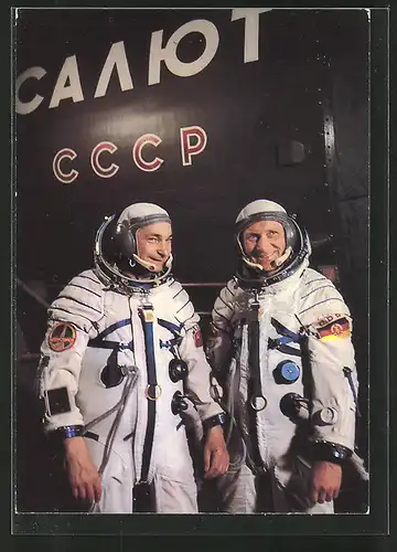AK Kosmosflug UdSSR-DDR, Kosmonaut Jähn und Bykowski im Ausbildungszentrum "Juri Gagarin"