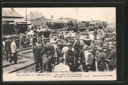 AK Contich, Terrible accident de chemin de fer 1908, vue générale de la catastrophe, Eisenbahnkatastrophe