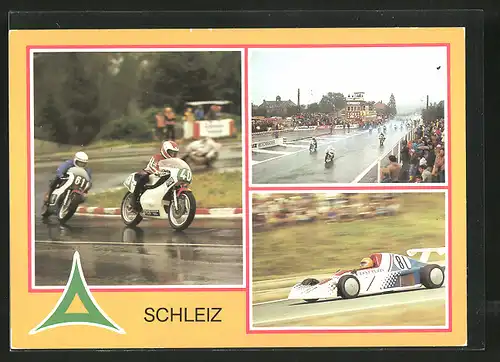 AK Schleiz, 50. Dreieckrennen 1983, Juhasz und Adamovic auf regennasser Strasse, Ulli Melkus
