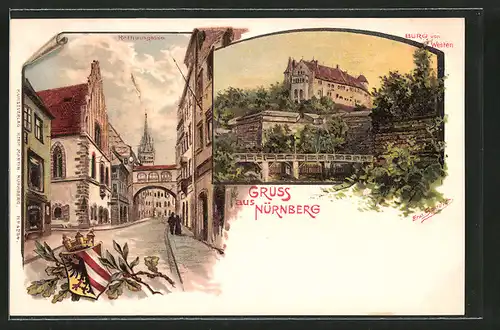 Künstler-AK Erwin Spindler: Nürnberg, Rathausgasse, Burg von Westen