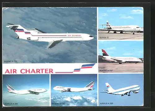 AK Fluggesellschaft "Air Charter", Flugzeuge der Typen "Airbus A-300", "Super 10" und "Boeing 737"