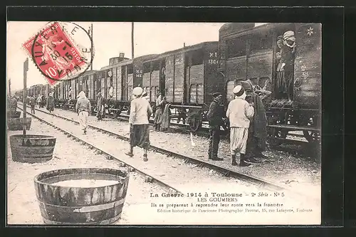 AK Toulouse, Les Goumiers 1914 , Militärbahn mit franz. Kolonialinfanterie