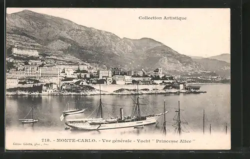 AK Monte-Carlo, Panorama mit Yacht Princesse-Alice