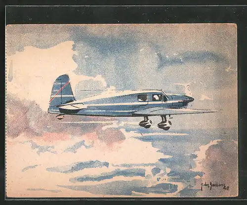 Künstler-AK Flugzeug Caudron Simoun im Flug
