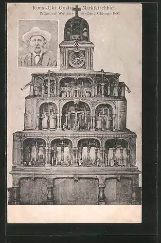 AK Kunst-Uhr Goslar, Marktkirchhof, prämiert auf der Weltausstellung Chicago 1893