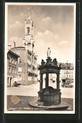 AK Kamenz, Rathaus mit Andreasbrunnen