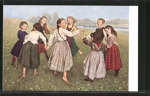 Künstler-AK Hans Thoma: Kinder tanzen Ringelreihen