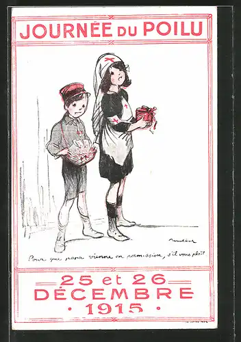 Künstler-AK Francisque Poulbot: Journée du Poilu, 25 et 26 Decembre 1915, Kleine Krankenschwester