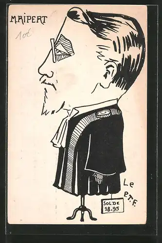 AK Karikatur des französischen Politikers M. Ripert als Kleiderpuppe