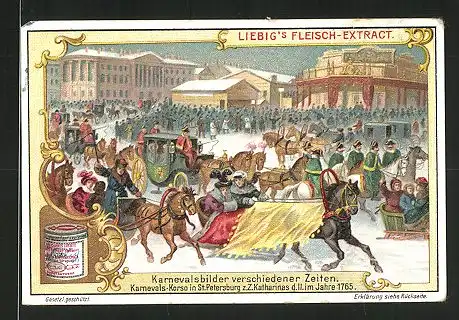Sammelbild Liebig's Fleisch Extract, Karneval in St. Petersburg um 1765