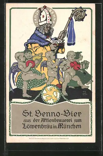Künstler-AK Otto Obermeier: München, Löwenbräu-Keller, St. Benno-Bier
