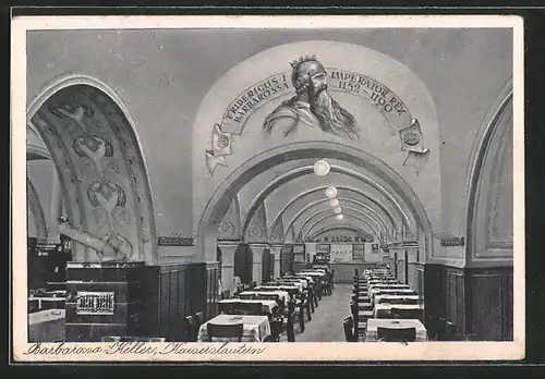 AK Kaiserslautern, Gasthaus Barbarossa-Keller, Innenansicht